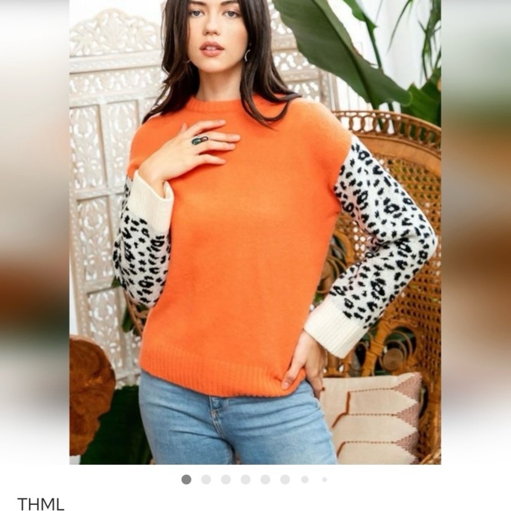 THML Sweater Orange Animal Print Sleeves M